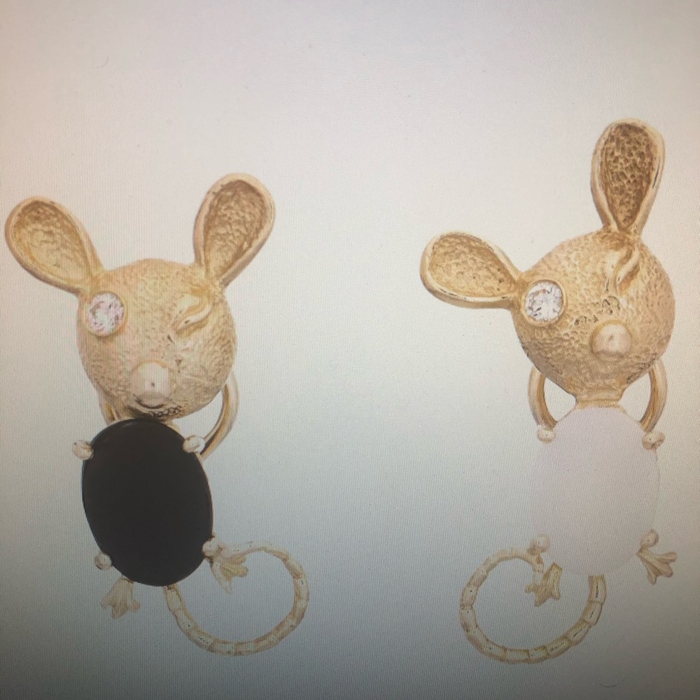Vintage Mouse Earrings-14kt Gold - Diamond Eyes    SOLD SOLD  SOLD